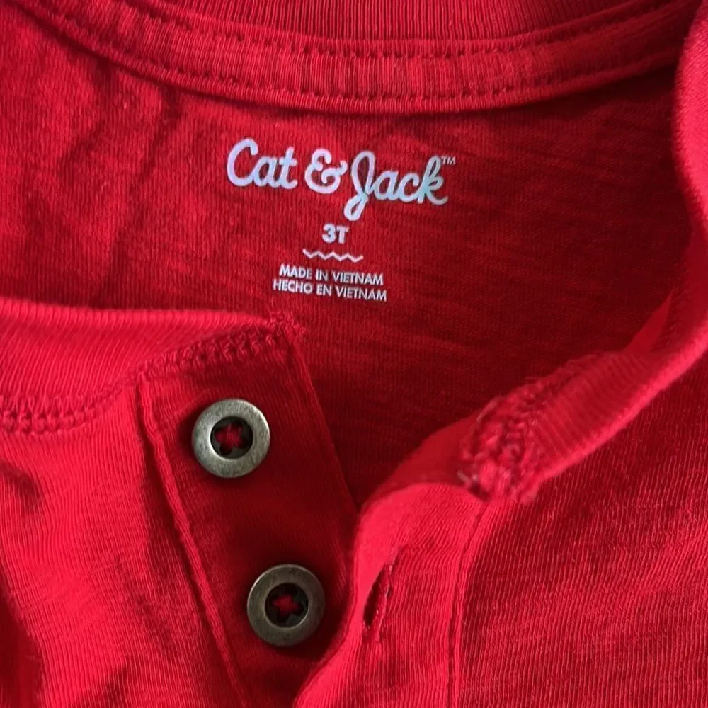 Cat & Jack Kid’s 3T 3-button Red Long Sleeve Henley Shirt